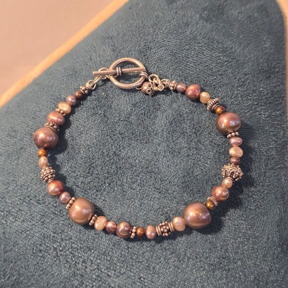 VINTAGE STERLING SILVER 925 AND PEARL BRACELET - Picture 1 of 3